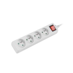 Разклонител Lanberg, 4 гнезда, с ключ, 1.5 м кабел, бял