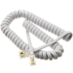 Coiled telephone handset cable, RJ10 to RJ10, 1.5 meters – White