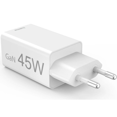 АДАПТЕР HAMA без кабел USB-A 18W, USB-C 45W бял АДАПТЕР HAMA без кабел USB-A 18W, USB-C 45W бял